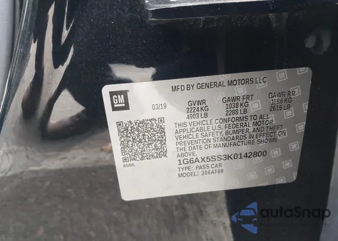 2019 Cadillac Cts Luxury из США, поврежденный, VIN 1G6AX5SS3K0142800